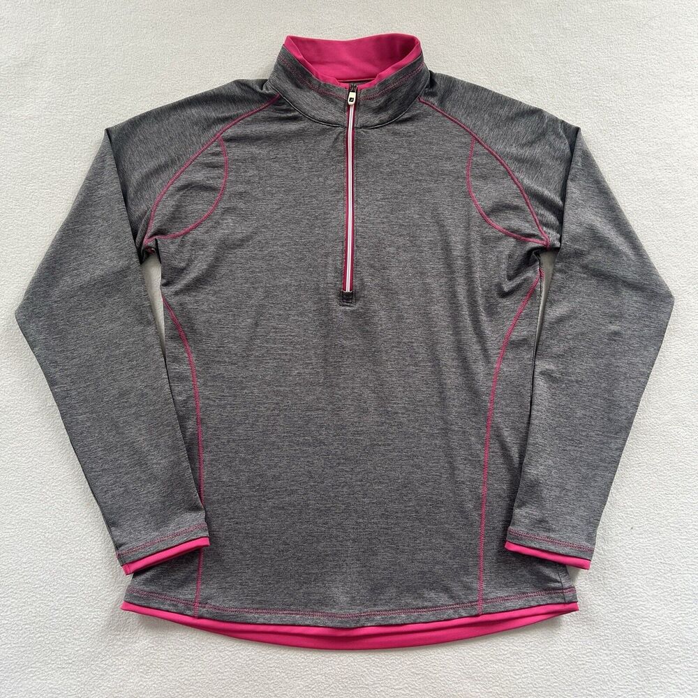 Footjoy Women Gray Pink 1/4 Zip Long Sleeve Faux Layer Prodry Golf Pullover S